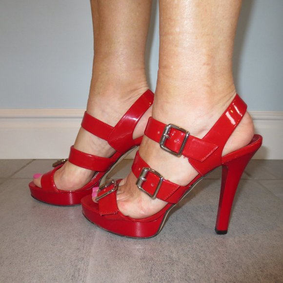 LAST CHANCE MICHAEL KORS, Sexy Red Strap & Buckle High Heel Platform Sandals - Picture 3 of 9